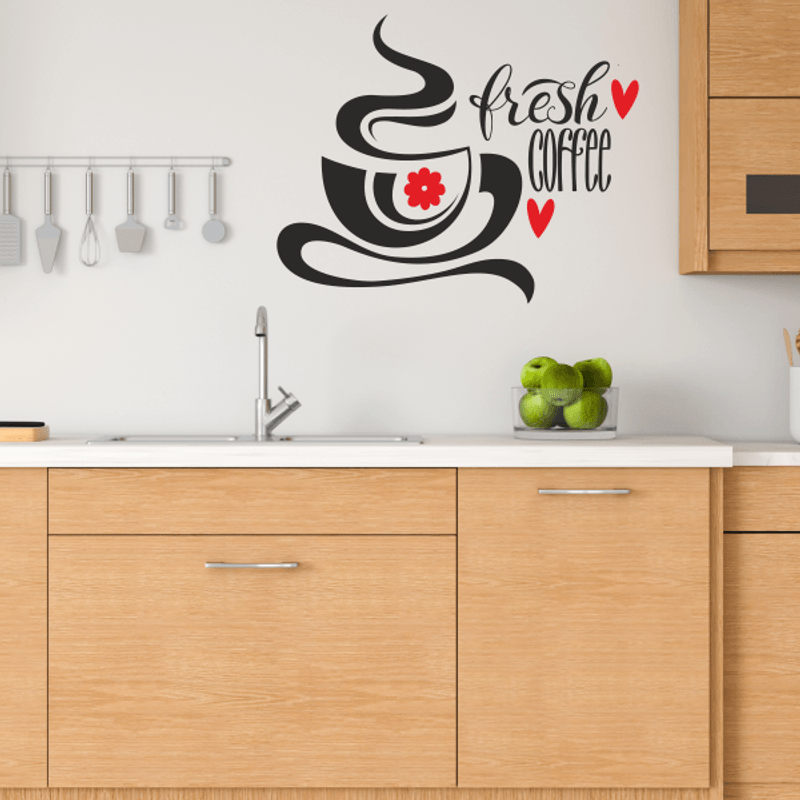 Casa si Gradina - Decoratiuni - Stickere decorative - Sticker pentru bucatarie, decorativ, Priti Global, fresh coffee, ceasca de cafea, negru-rosu, 57 x 71 - Infinity.ro