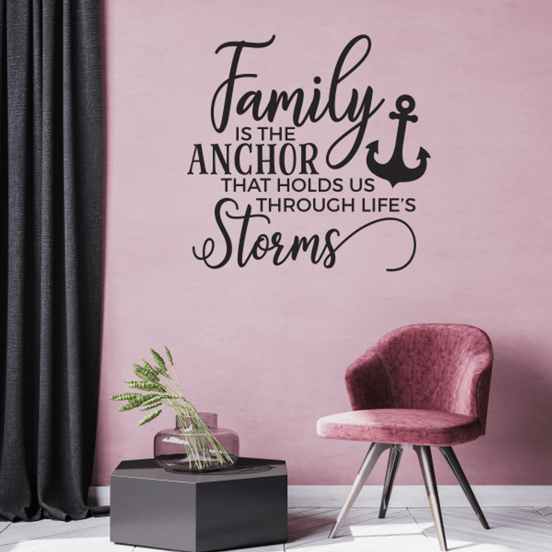 Casa si Gradina - Decoratiuni - Stickere decorative - Sticker perete, Family is the anchor that holds us through life's Storms, Priti Global, mesaj pentru familie, ancora, negru, 57 x 59 - Infinity.ro