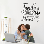 Casa si Gradina - Decoratiuni - Stickere decorative - Sticker perete, Family is the anchor that holds us through life's Storms, Priti Global, mesaj pentru familie, ancora, negru, 57 x 59 - Infinity.ro