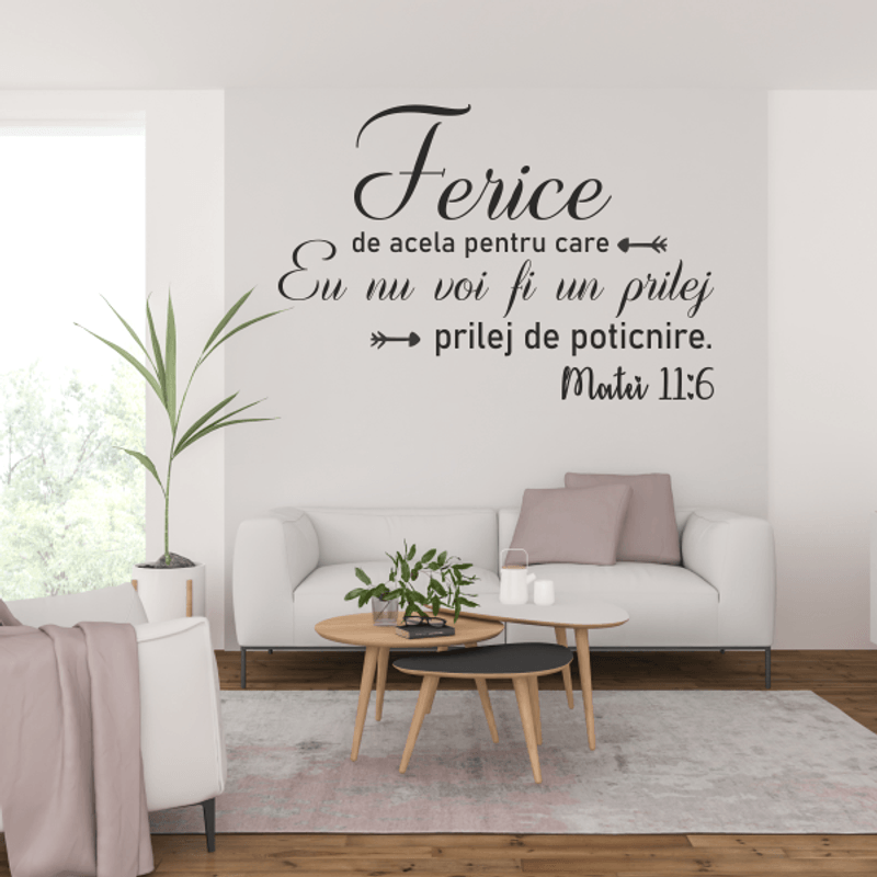 Casa si Gradina - Decoratiuni - Stickere decorative - Sticker perete familie, mesaj de incurajare crestin, Priti Global, Matei 11:6, negru, 57 x 83 - Infinity.ro