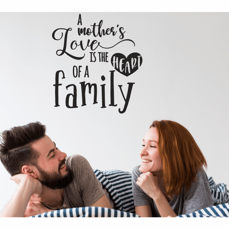 Casa si Gradina - Decoratiuni - Stickere decorative - Sticker decorativ perete, cadou de ziua mamei, pentru familie, Priti Global, A mother's Love is the Heart of a family, negru, 57 x 62 - Infinity.ro