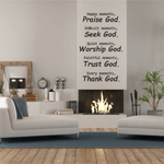 Casa si Gradina - Decoratiuni - Stickere decorative - Sticker cu mesaj de incurajare crestin, Priti Global, happy moments - praise God, every moments - thank God, negru, 119 x 74 - Infinity.ro