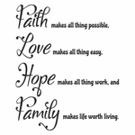 Casa si Gradina - Decoratiuni - Stickere decorative - Sticker perete dormitor, Priti Global, cu mesaj pentru familie, Faith, Love, Hope, Family, negru, 57 x 70 - Infinity.ro