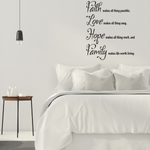 Casa si Gradina - Decoratiuni - Stickere decorative - Sticker perete dormitor, Priti Global, cu mesaj pentru familie, Faith, Love, Hope, Family, negru, 57 x 70 - Infinity.ro