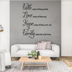 Casa si Gradina - Decoratiuni - Stickere decorative - Sticker perete dormitor, Priti Global, cu mesaj pentru familie, Faith, Love, Hope, Family, negru, 57 x 70 - Infinity.ro