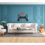 Casa si Gradina - Decoratiuni - Stickere decorative - Sticker perete dormitor, pisica cu ochii mari, cu textul "cine este acolo?", negru-rosu, 57 x 74 - Infinity.ro