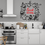 Casa si Gradina - Decoratiuni - Stickere decorative - Sticker faianta bucatarie, cu textul "buna dimineata", negru-rosu, 57 x 60 - Infinity.ro