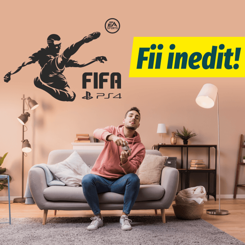 Casa si Gradina - Decoratiuni - Stickere decorative - Sticker perete, Priti Global, cu fotbalist care suteaza, EA SPORTS, Fifa, ps4, playstation 4, negru, 119 x 84 - Infinity.ro