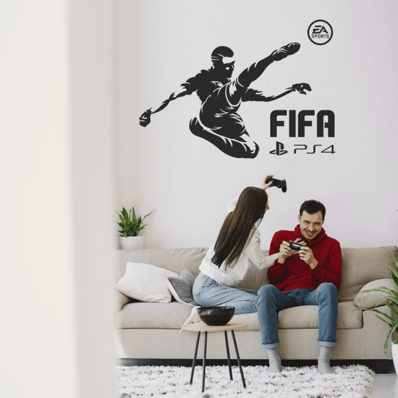 Casa si Gradina - Decoratiuni - Stickere decorative - Sticker perete, Priti Global, cu fotbalist care suteaza, EA SPORTS, Fifa, ps4, playstation 4, negru, 119 x 84 - Infinity.ro