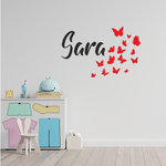 Casa si Gradina - Decoratiuni - Stickere decorative - Sticker pentru camera copilului cu fluturasi care zbor, Priti Global, personalizabil cu numele copilului, negru-rosu, 57 x 88 - Infinity.ro