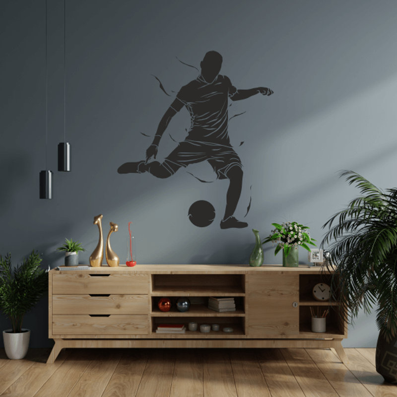 Casa si Gradina - Decoratiuni - Stickere decorative - Sticker cu fotbalist si minge, pentru camera copilului, living, negru, 67 x 65 - Infinity.ro