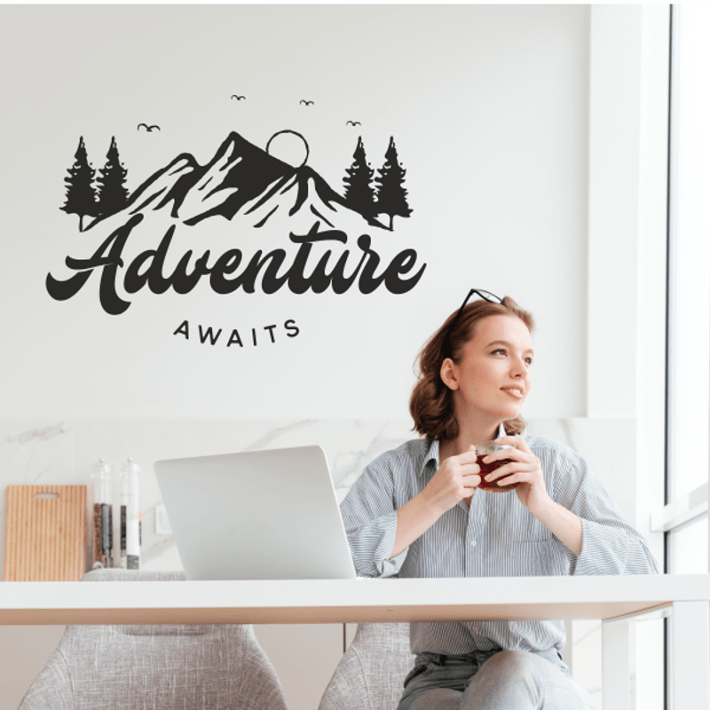 Casa si Gradina - Decoratiuni - Stickere decorative - Sticker decorativ travel, adventure awaits, abtibild pentru perete, bucatarie, negru, 57 x 86 - Infinity.ro