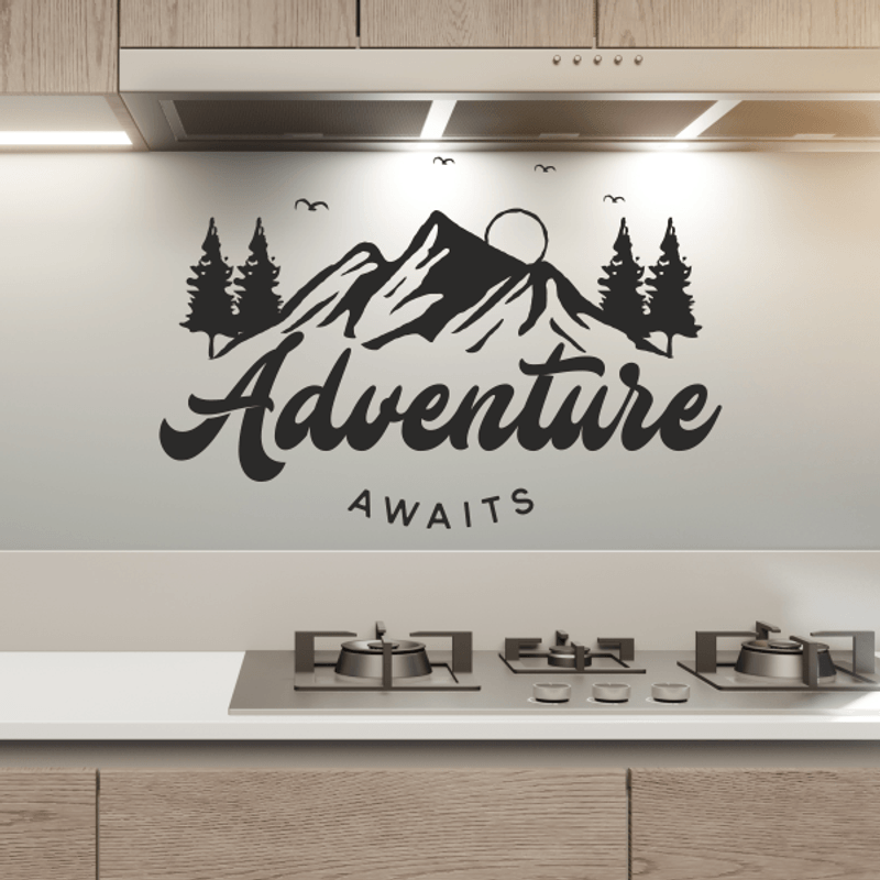 Casa si Gradina - Decoratiuni - Stickere decorative - Sticker decorativ travel, adventure awaits, abtibild pentru perete, bucatarie, negru, 57 x 86 - Infinity.ro