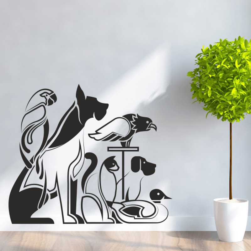 Casa si Gradina - Decoratiuni - Stickere decorative - Sticker pentru perete, cu animale de companie, caine, papagal, vultur, rata, pisica, negru, 57 x 67 - Infinity.ro