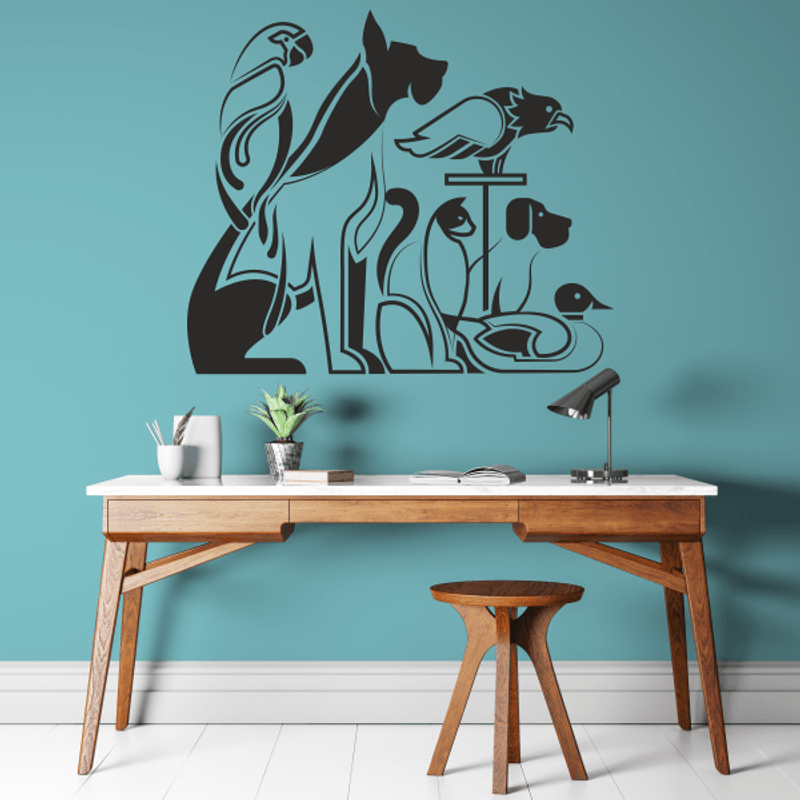 Casa si Gradina - Decoratiuni - Stickere decorative - Sticker pentru perete, cu animale de companie, caine, papagal, vultur, rata, pisica, negru, 57 x 67 - Infinity.ro