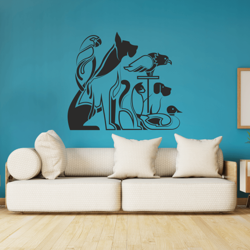 Casa si Gradina - Decoratiuni - Stickere decorative - Sticker pentru perete, cu animale de companie, caine, papagal, vultur, rata, pisica, negru, 57 x 67 - Infinity.ro