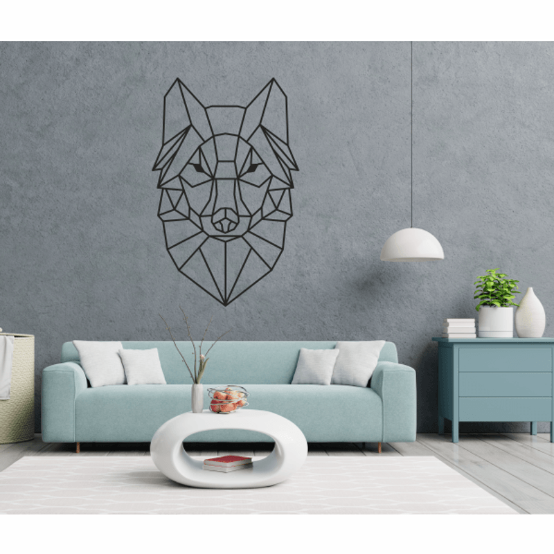 Casa si Gradina - Decoratiuni - Stickere decorative - Sticker decorativ pentru perete cu animal forma geometrica, lup, negru, 57 x 88 - Infinity.ro