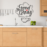 Casa si Gradina - Decoratiuni - Stickere decorative - Sticker perete sau faianta bucatarie, cana cafea, good morning, negru-rosu, 57 x 65 - Infinity.ro