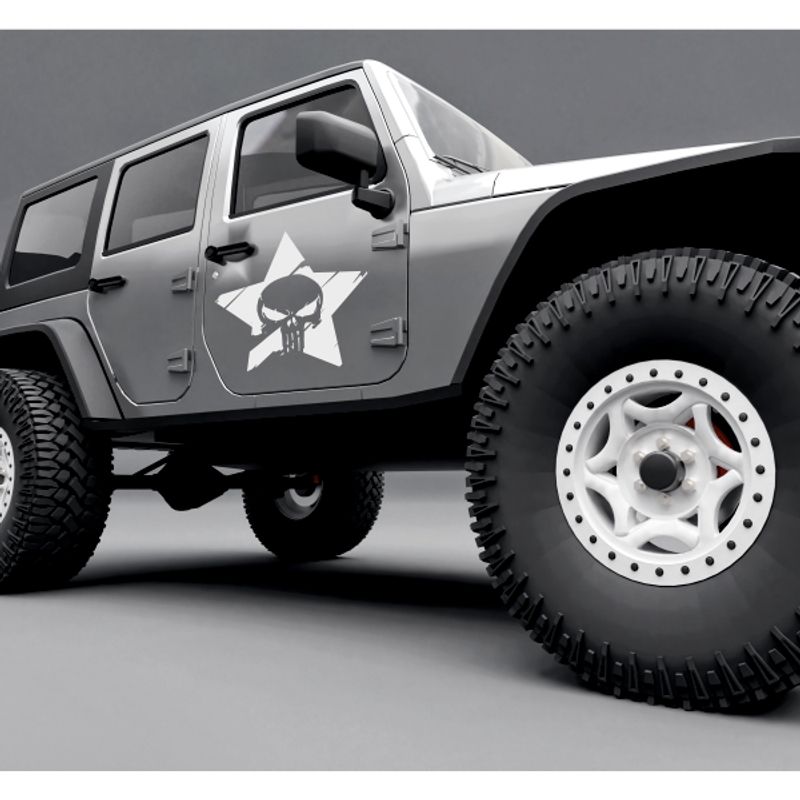 Auto si Moto/Intretinere auto/Stickere auto - Set doua stickere cu stea punisher, auto, alb, 34 x 35 - Infinity.ro