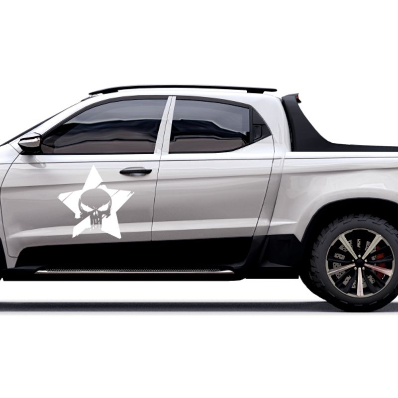 Auto si Moto/Intretinere auto/Stickere auto - Set doua stickere cu stea punisher, auto, alb, 34 x 35 - Infinity.ro