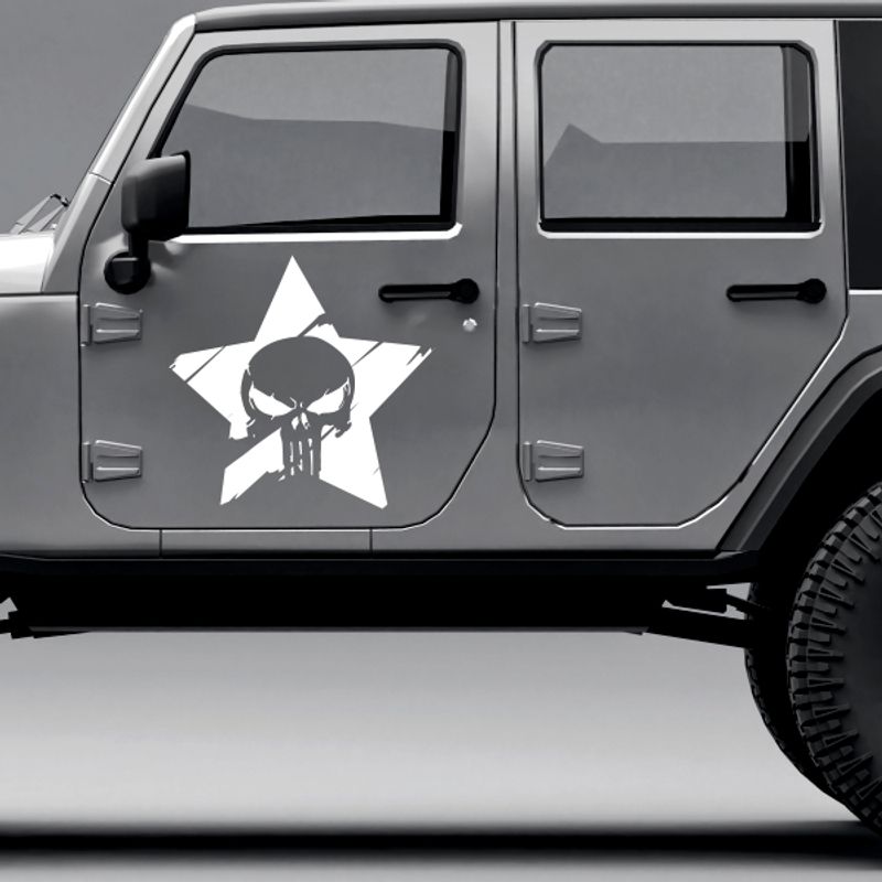 Auto si Moto/Intretinere auto/Stickere auto - Set doua stickere cu stea punisher, auto, alb, 34 x 35 - Infinity.ro