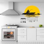 Casa si Gradina - Decoratiuni - Stickere decorative - Sticker pentru pescuit, barca si apus, negru-galben, 57 x 103 - Infinity.ro