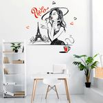 Casa si Gradina - Decoratiuni - Stickere decorative - Sticker pentru perete, Paris, turnul Eiffel, fata cocheta cu buze rosii, negru-rosu, 99 x 97 - Infinity.ro