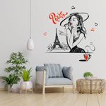 Casa si Gradina - Decoratiuni - Stickere decorative - Sticker pentru perete, Paris, turnul Eiffel, fata cocheta cu buze rosii, negru-rosu, 99 x 97 - Infinity.ro