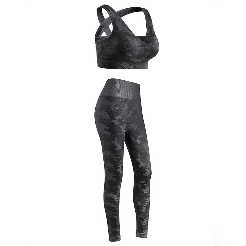 Sport si Outdoor - Echipament Sportiv - Imbracaminte sport - Echipamente complete - Set fitness, dama, camuflaj, negru, M - Infinity.ro