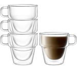 Casa si Gradina - Bucatarie si vesela - Cani si pahare - Cani si cesti - Set 4 cesti cu pereti dubli, Quasar & Co.®, suprapozabile, sticla termorezistenta, 125 ml, transparent - Infinity.ro