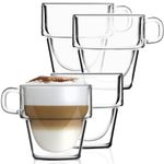Casa si Gradina - Bucatarie si vesela - Cani si pahare - Cani si cesti - Set 4 cesti cu pereti dubli, Quasar & Co.®, suprapozabile, sticla termorezistenta, 125 ml, transparent - Infinity.ro