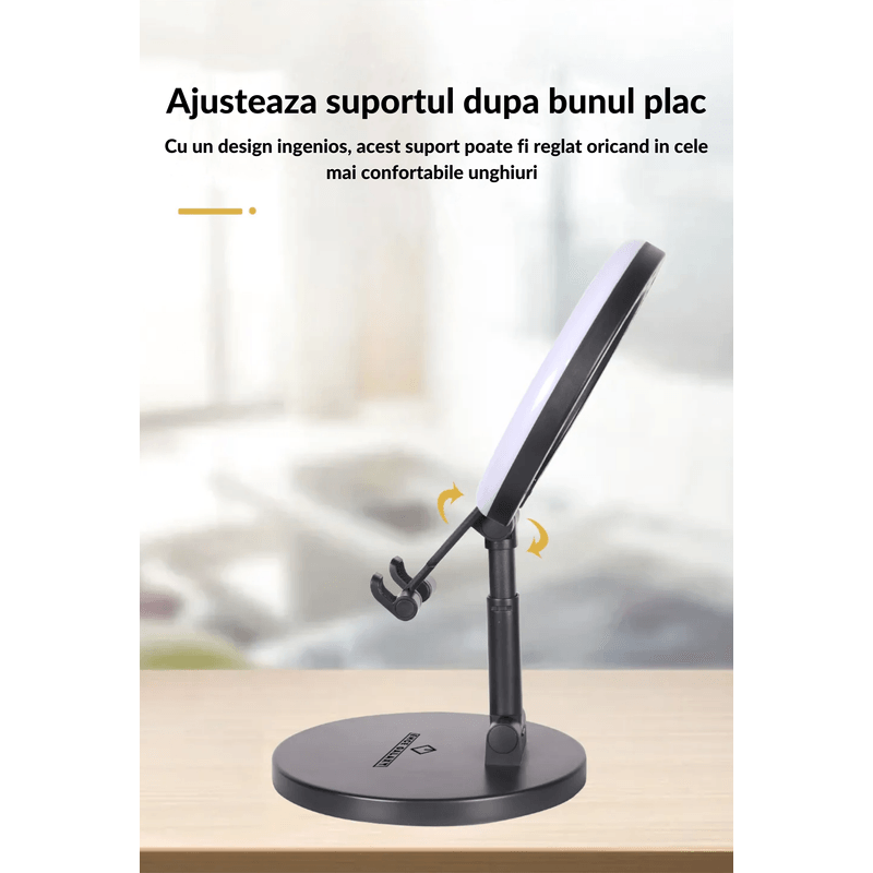 Laptop, Telefoane si Tablete - Telefoane mobile si accesorii - Accesorii Telefoane - Alte accesorii telefoane - Lampa RingLight cu telecomanda universala Bluetooth, Tableta, 10m, Pliabil, 3 moduri, Selfie, Rotire 360, negru - Infinity.ro