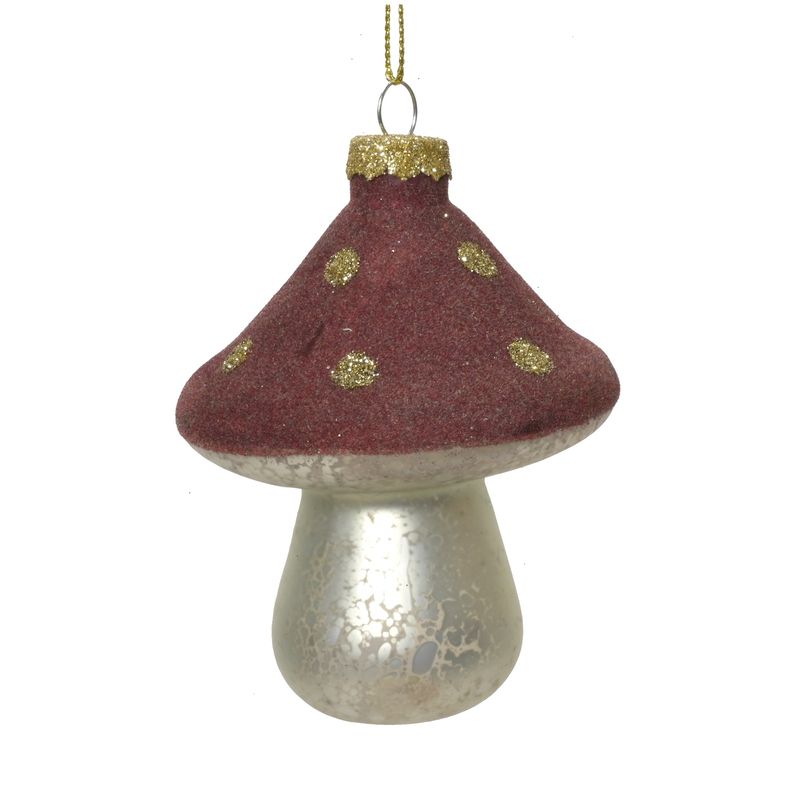 Casa si Gradina - Decoratiuni - Decoratiuni de sezon - Glob brad Craciun model ciupercuta, 8.5 cm, sticla, visiniu - Infinity.ro