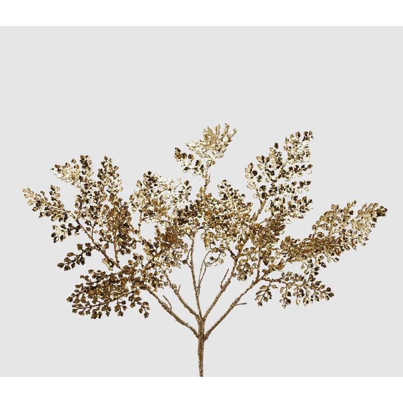 Casa si Gradina - Decoratiuni - Decoratiuni de sezon - Decoratiune brad, Crenguta Feriga Metalizata, 46 cm, textil, auriu - Infinity.ro