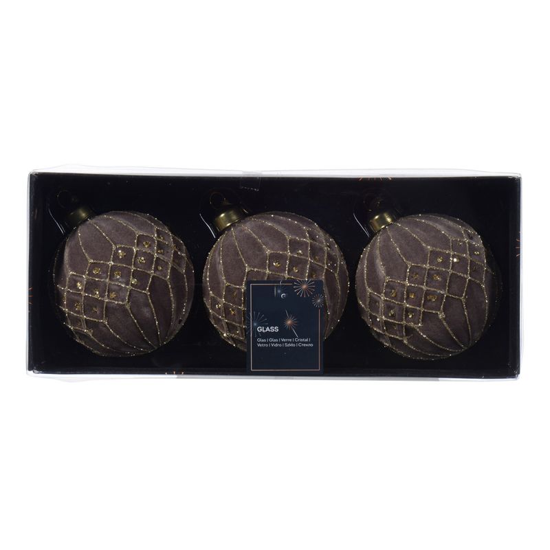 Casa si Gradina - Decoratiuni - Decoratiuni de sezon - Set 3 globuri brad Craciun flock glitter, 8 cm, sticla, roz blush - Infinity.ro