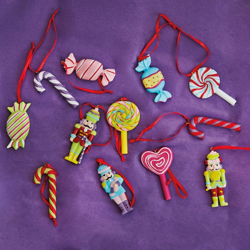 Casa si Gradina - Decoratiuni - Decoratiuni de sezon - Set 6 ornamente brad bomboana, 6 cm, rasina, multicolor - Infinity.ro