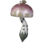 Casa si Gradina - Decoratiuni - Decoratiuni de sezon - Glob brad Craciun model ciupercuta cu sclipici, 11 cm, sticla, roz - Infinity.ro