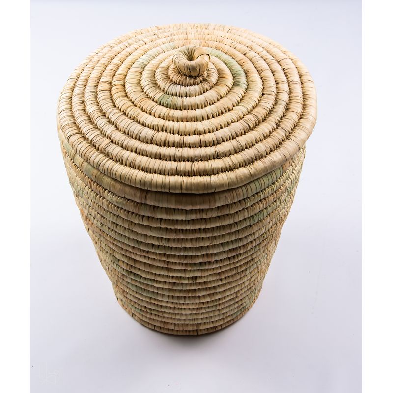 Casa si Gradina - Mobilier - Organizare si depozitare - Cutii depozitare - Cos depozitare/decorativ, natur, rotund, cu capac, din fibra naturala de palmier - Infinity.ro