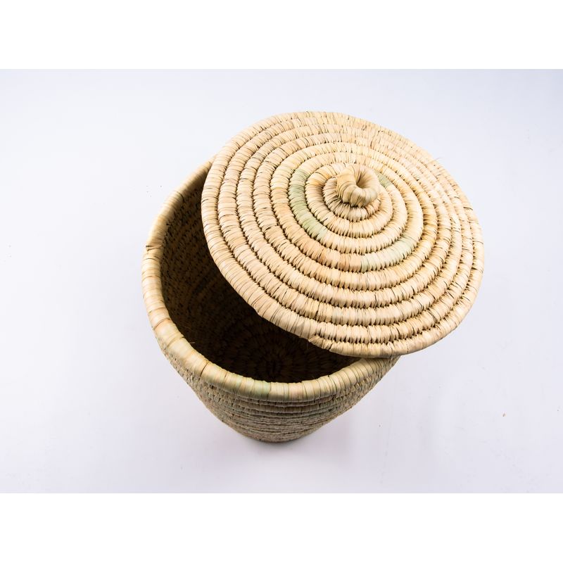 Casa si Gradina - Mobilier - Organizare si depozitare - Cutii depozitare - Cos depozitare/decorativ, natur, rotund, cu capac, din fibra naturala de palmier - Infinity.ro