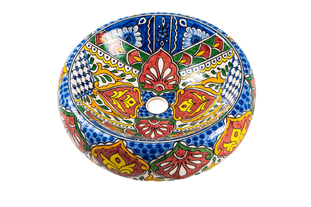 Lavoar rotund Sandra, multicolor, din ceramica pictat manual, montaj pe blat 43 x 43 x 13 cm