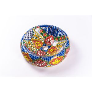 Lavoar rotund Sandra, multicolor, din ceramica pictat manual, montaj pe blat 43 x 43 x 13 cm