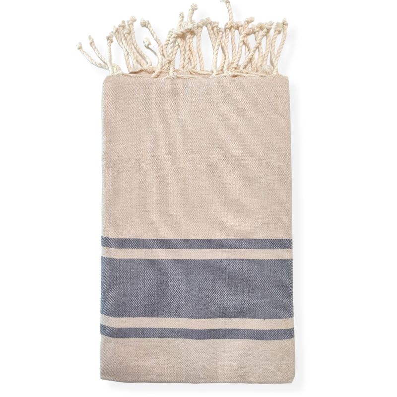 Casa si Gradina - Textile si covoare - Textile baie - Prosoape - Prosop plaja/SPA Tunis Fouta bej cu dungi albastre - Infinity.ro