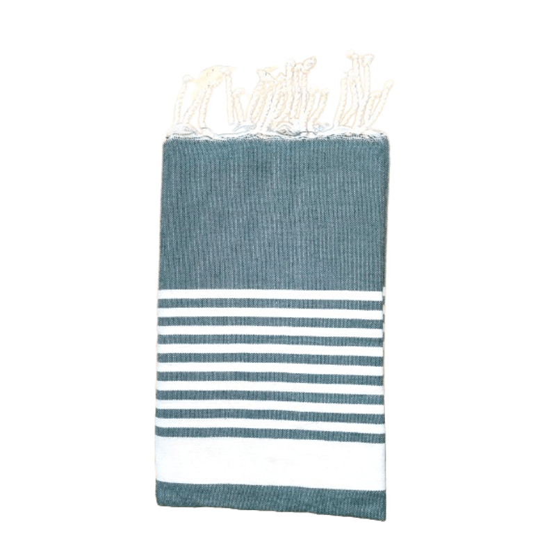 Casa si Gradina - Textile si covoare - Textile baie - Prosoape - Prosop de plaja Tunis Fouta 100 x 200 cm verde inchis cu dungi albe - Infinity.ro
