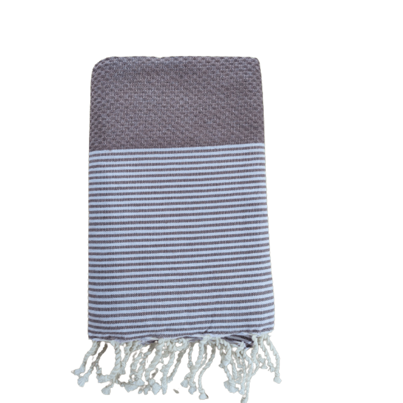 Casa si Gradina - Textile si covoare - Textile baie - Prosoape - Prosop de plaja/SPA Tunis Fouta 100 x 200 cm maro sahara cu dungi albe - Infinity.ro