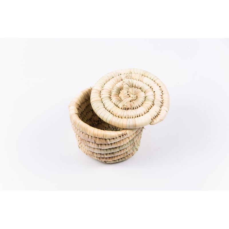 Casa si Gradina - Bucatarie si vesela - Vesela si tacamuri - Vesela pentru servire - Cos rotund cu capac, din fibra naturala de palmier D17 cm - Infinity.ro