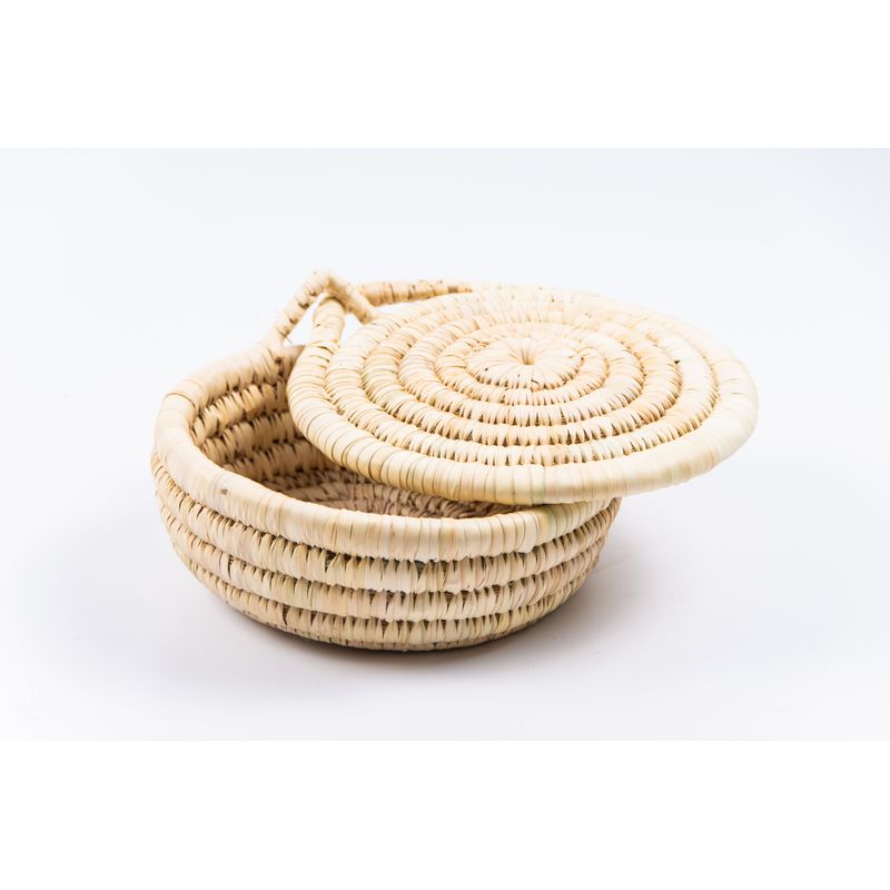 Casa si Gradina - Bucatarie si vesela - Vesela si tacamuri - Vesela pentru servire - Cos natur cu capac, din fibra naturala de palmier D25 cm, natural - Infinity.ro