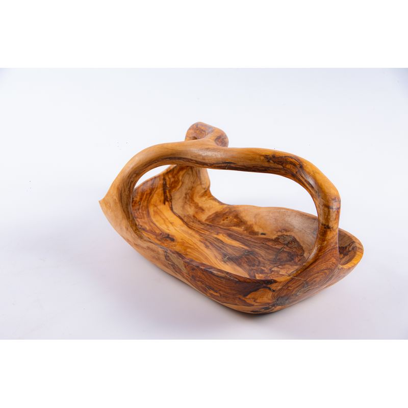 Casa si Gradina - Bucatarie si vesela - Ustensile bucatarie - Cosuri servire - Fructiera cu maner din lemn de maslin 29 x 20 cm - Infinity.ro