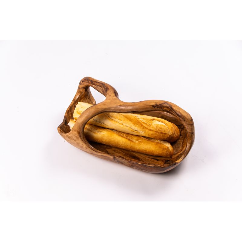 Casa si Gradina - Bucatarie si vesela - Ustensile bucatarie - Cosuri servire - Fructiera cu maner din lemn de maslin 29 x 20 cm - Infinity.ro