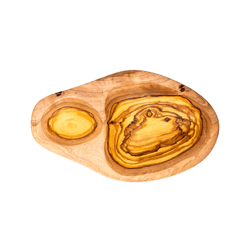 Platou servire 2 compartimente din lemn de maslin 23 x 13 cm