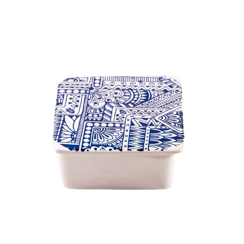Casa si Gradina - Bucatarie si vesela - Organizare si depozitare bucatarie - Cutii alimentare - Cutie decorativa patrata tatoo 2 din ceramica, realizata manual - Infinity.ro
